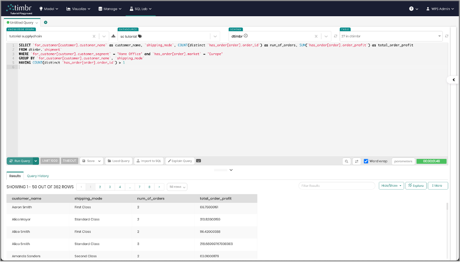 Another option to explore the data in Timbr is using a graph interface ...